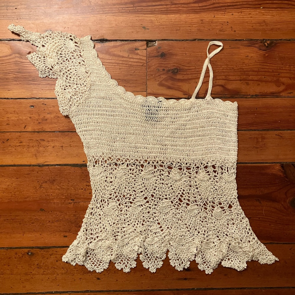 Vintage Y2K Wet Seal White/Cream Crochet Knit Boho Top